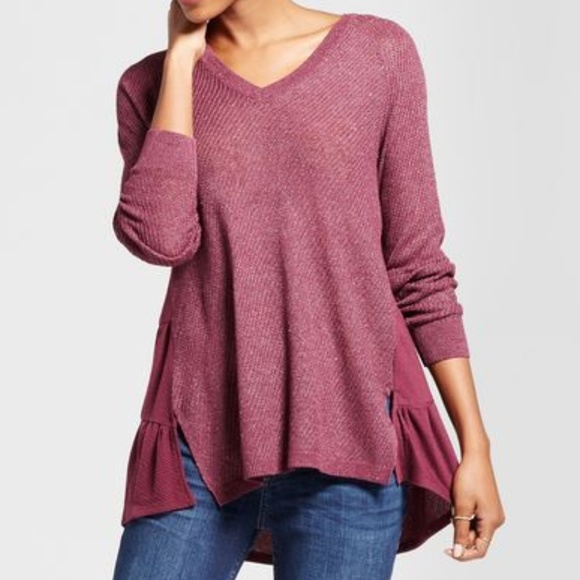 New KNOX ROSE Pointelle Ruffle Hem Sweater Top D6 - Picture 3 of 8